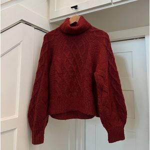 Deep Red Turtle Neck Knit Sweater